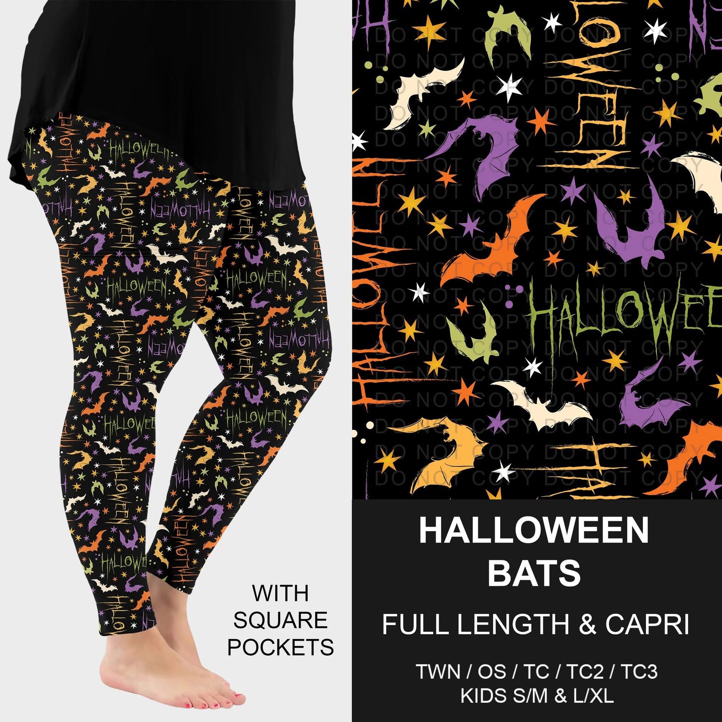 Halloween Bats Pocket Capri Leggings-TC (PreOrder ETA late August)