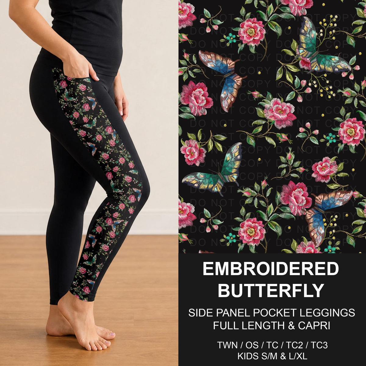 Embroidered Butterfly Panel Pocket Leggings (PreOrder ETA late December)
