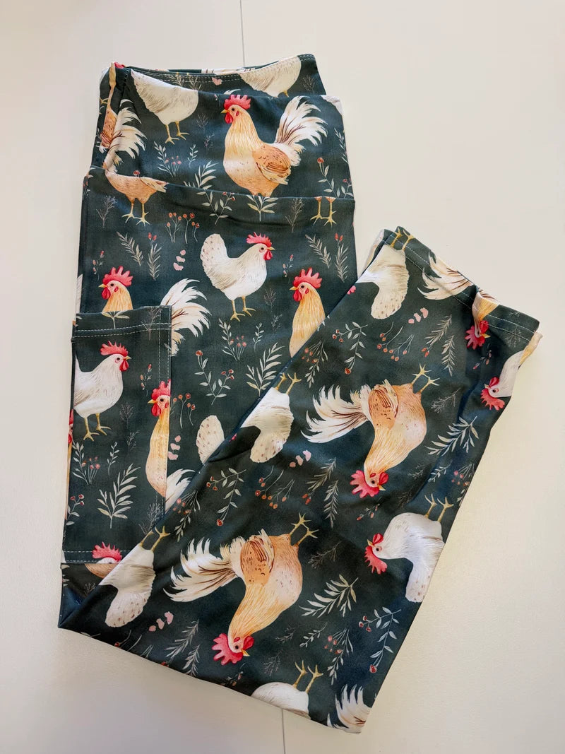 Crazy Chickens Pocket Capri Leggings