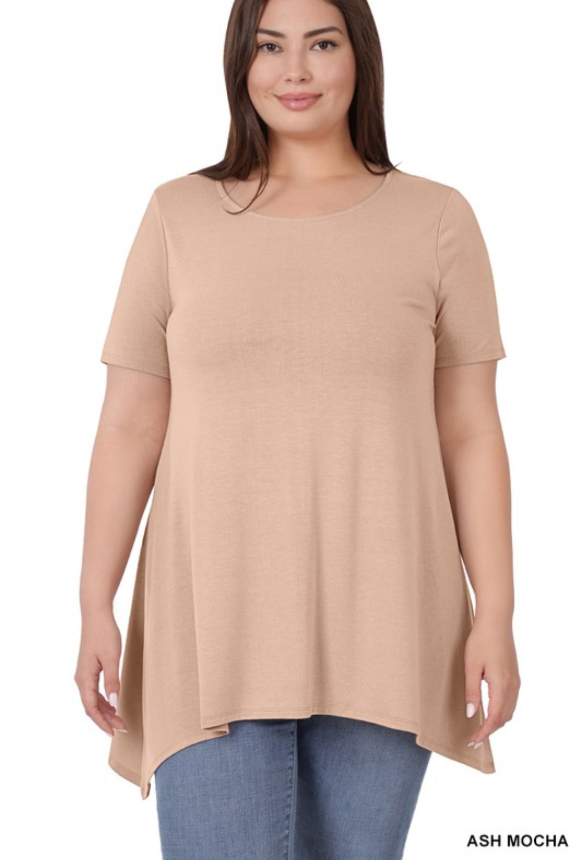 **FINAL SALE** Scoop Neck Shark Bite Tunic / Ash Mocha