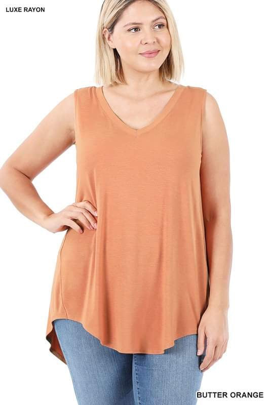 **FINAL SALE** Sleeveless V-Neck Hi-Low/Butter Orange