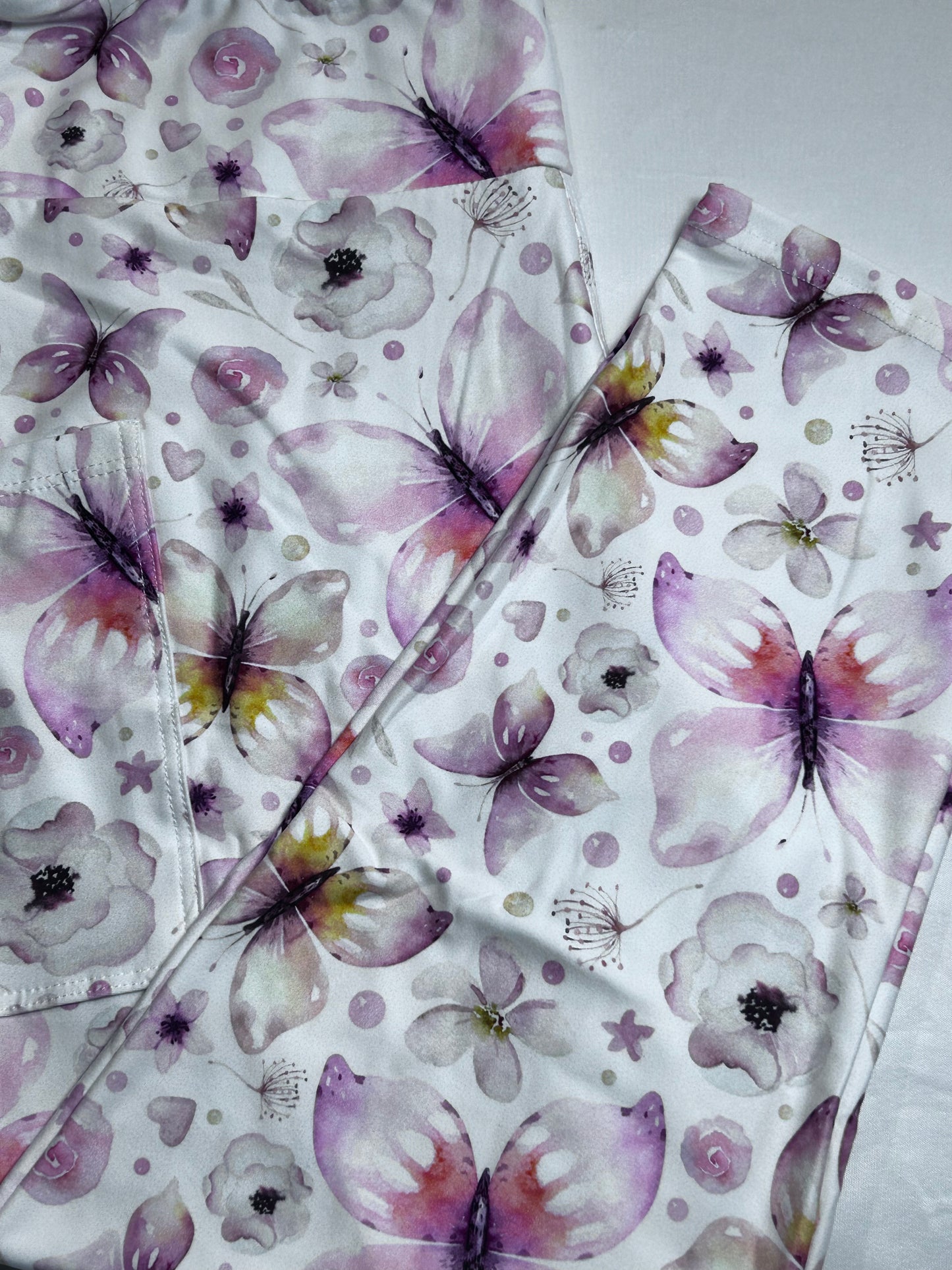 Pink Butterfly Capri Leggings WITH Pockets