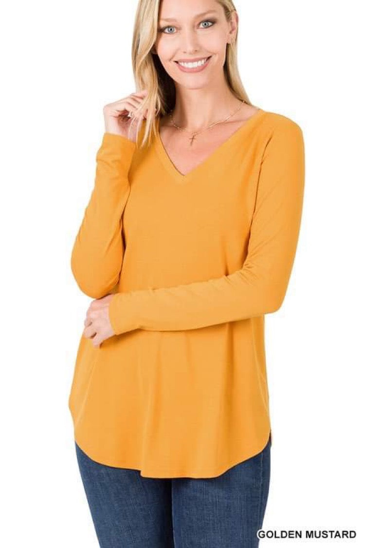 **FINAL SALE** Long Sleeve V Neck Tee / Golden Mustard