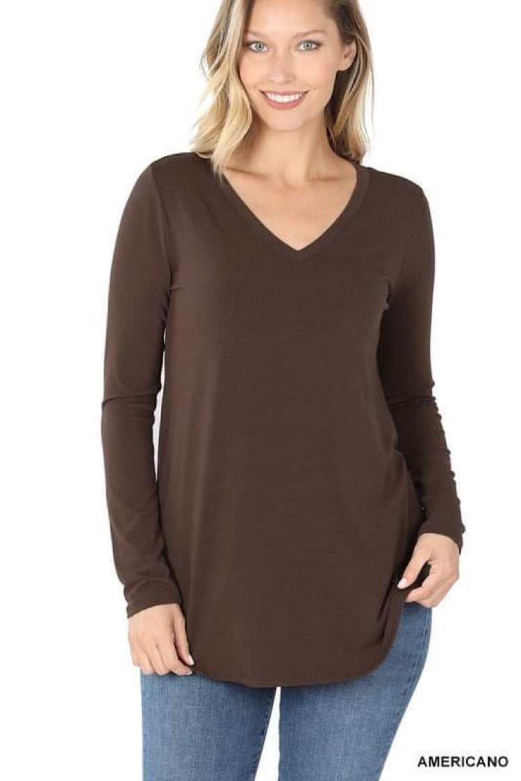 **FINAL SALE** Long Sleeve V Neck Tee / Americano