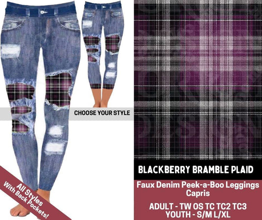 Blackberry Bramble Plaid Peekaboo Leggings-TC2 (PreOrder ETA early October)