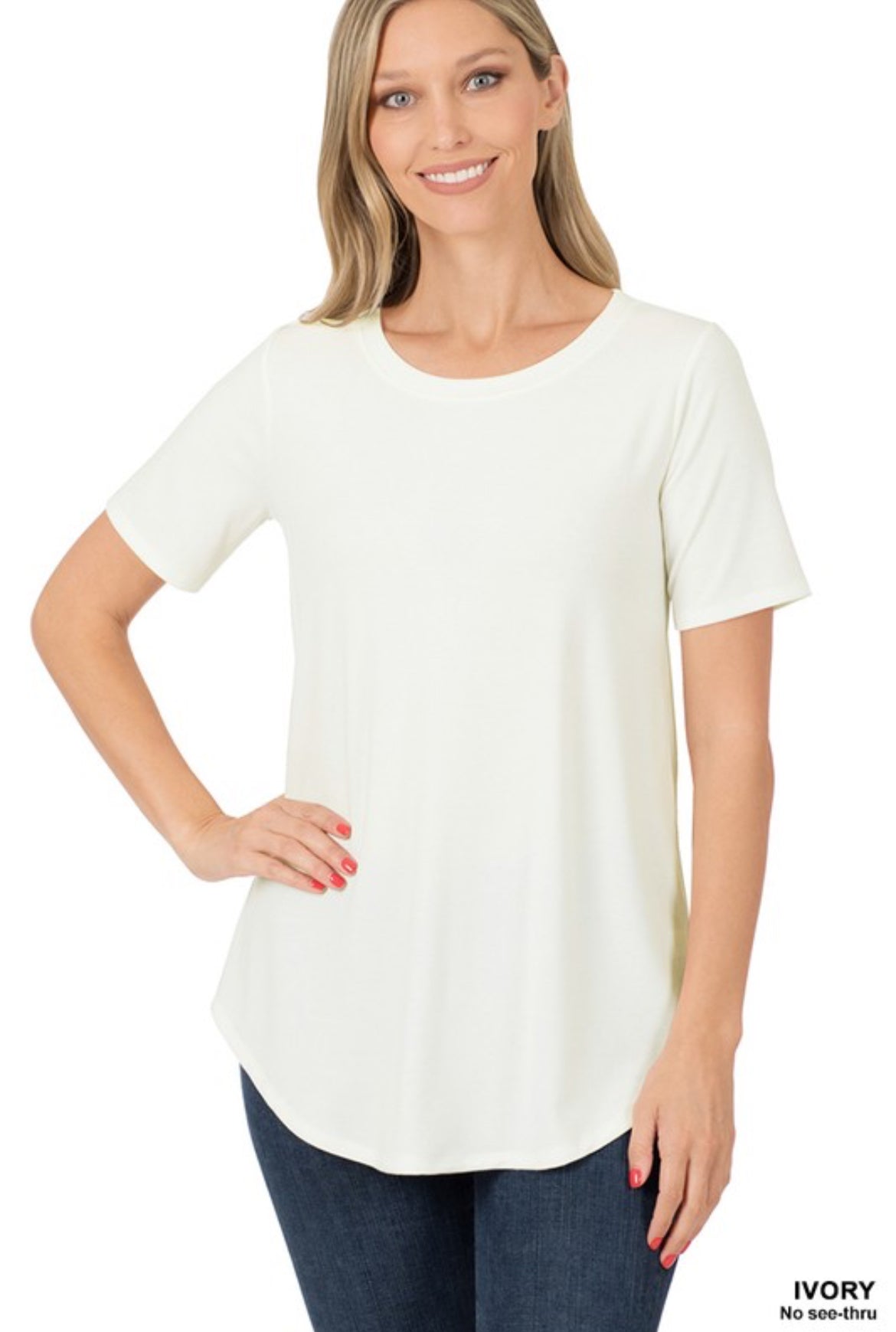 Short Sleeve Scoop Neck Tee/Ivory