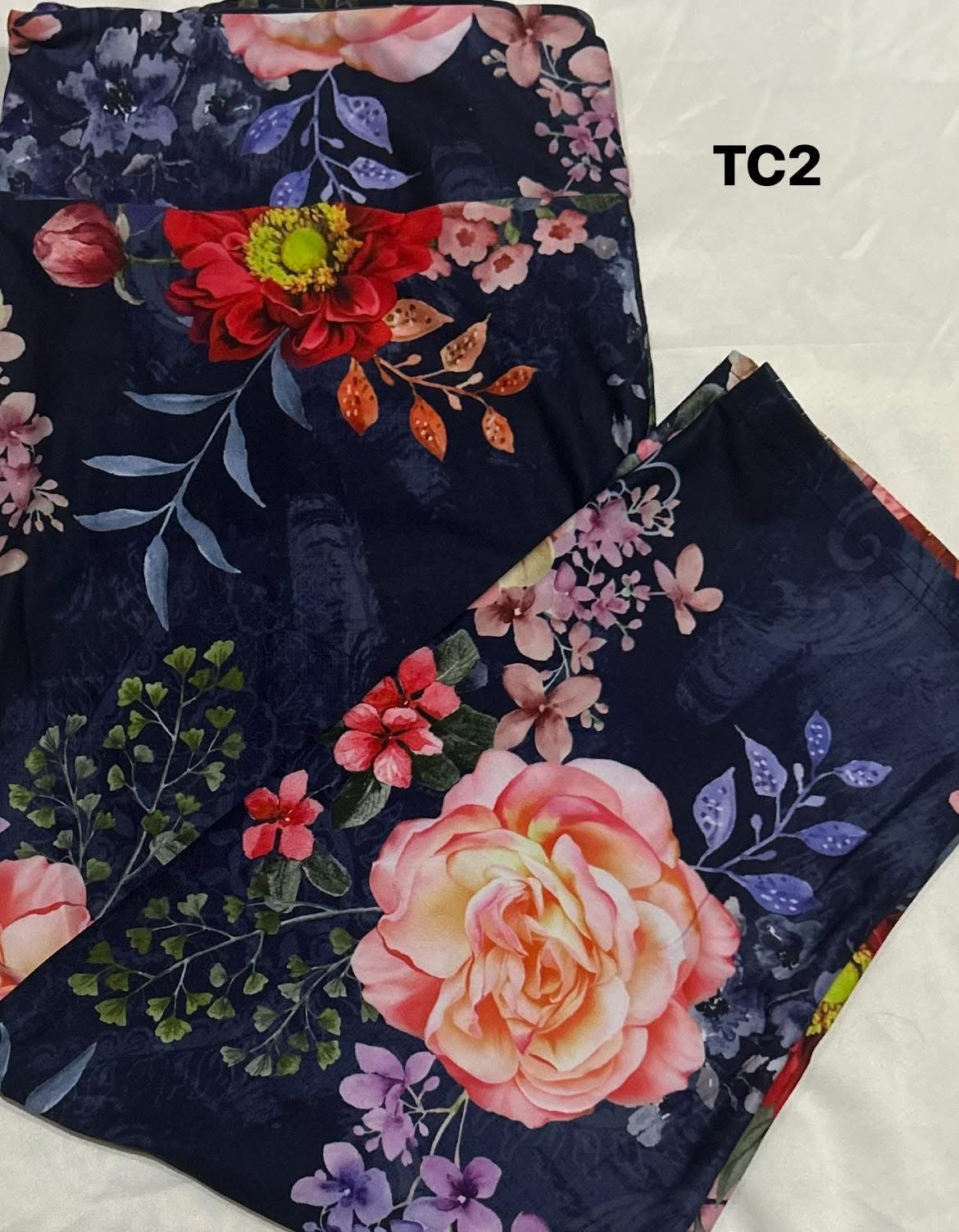 Dark Denim Floral Capri Leggings (TC2)