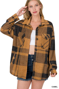 Jacquard Plaid Shacket with Pockets