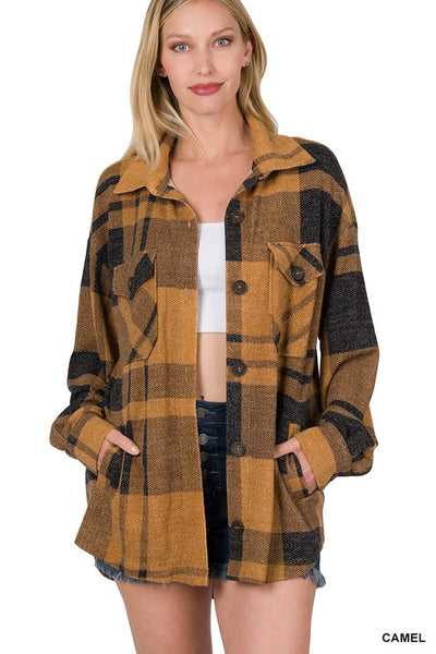 Jacquard Plaid Shacket with Pockets