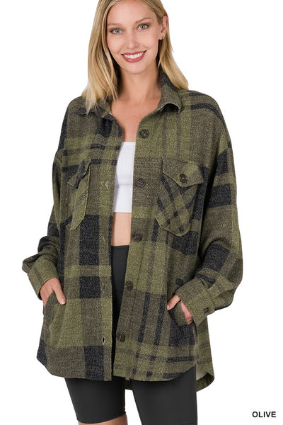 Jacquard Plaid Shacket with Pockets