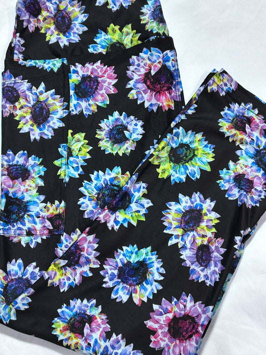 Colorful Sunflowers Pocket Capri Leggings