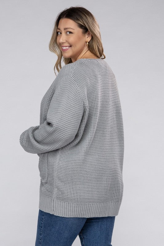 Plus Low Gauge Waffle Open Cardigan Sweater