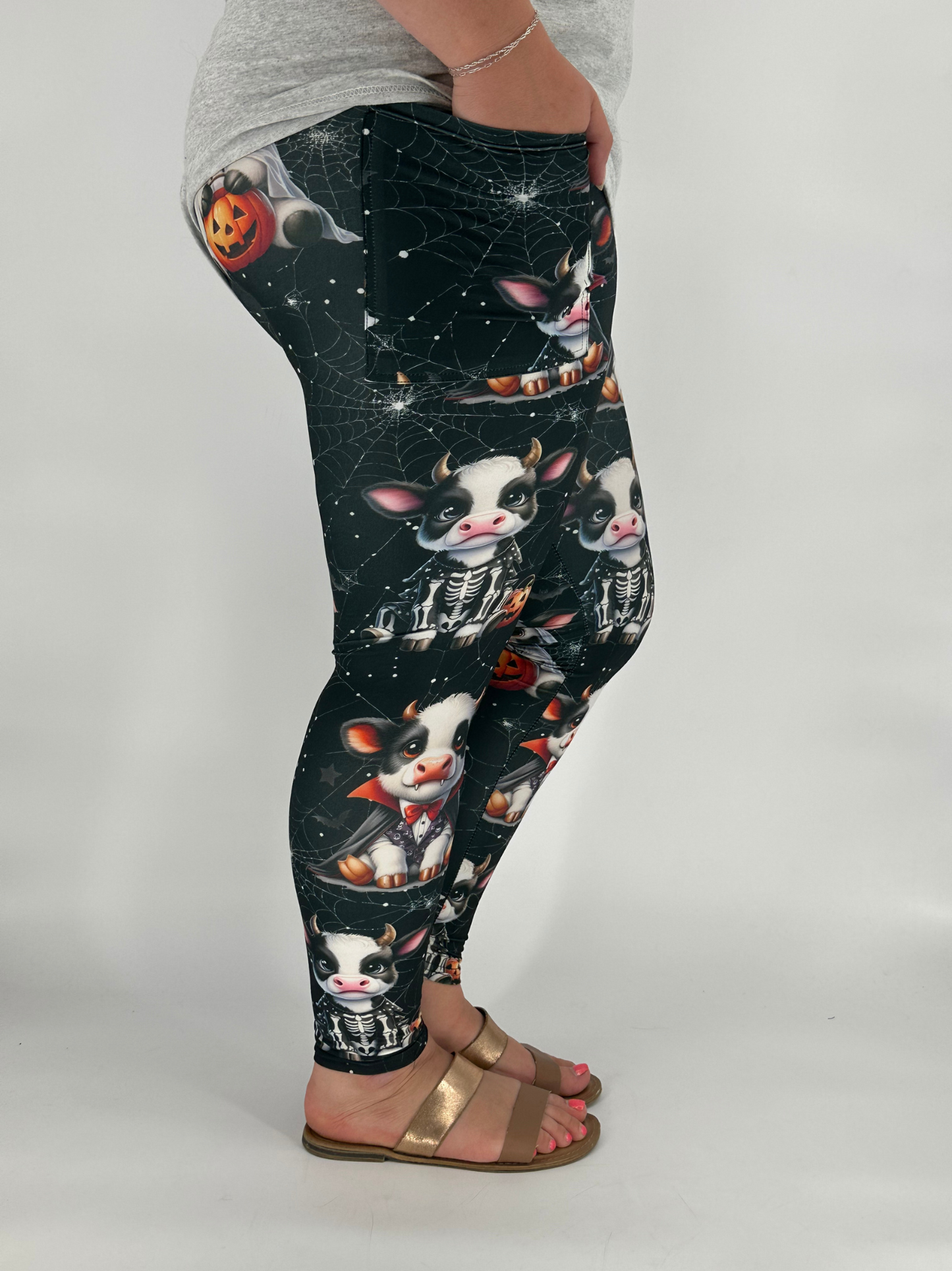 Halloween Cow Leggings w/ Pockets