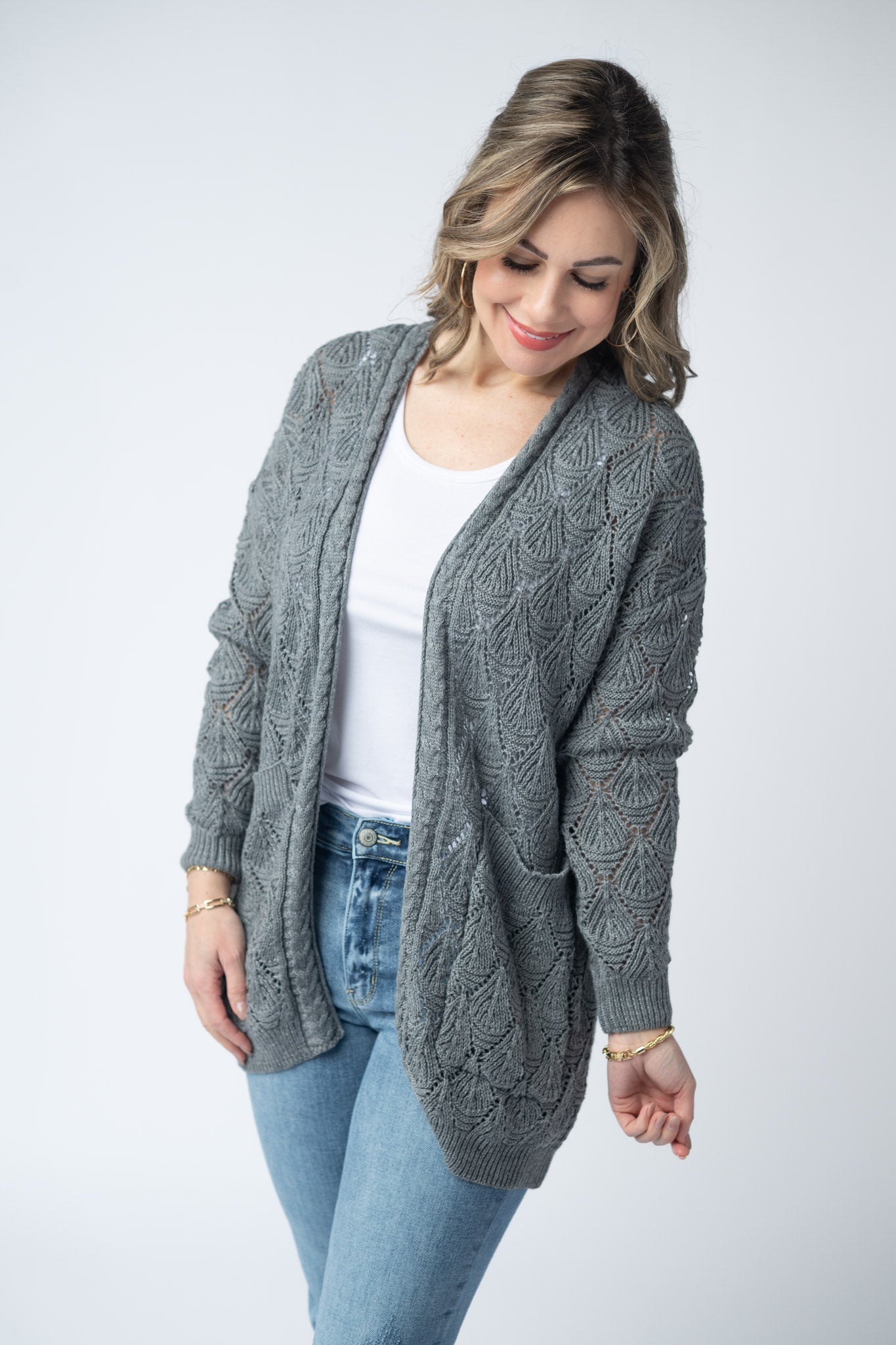 IN STOCK Open Knit Cardigan - Grey FINAL SALE