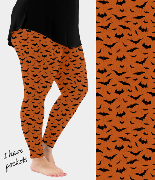 Orange Bats Pocket Leggings