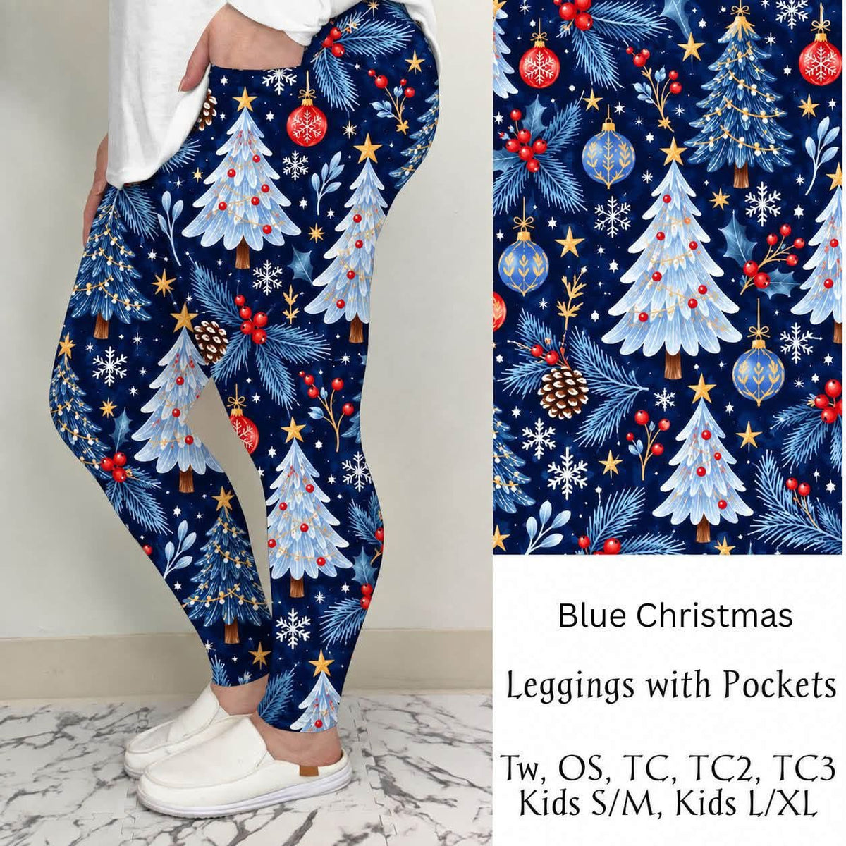 Blue Christmas Pocket Leggings (PreOrder ETA early/mid December)