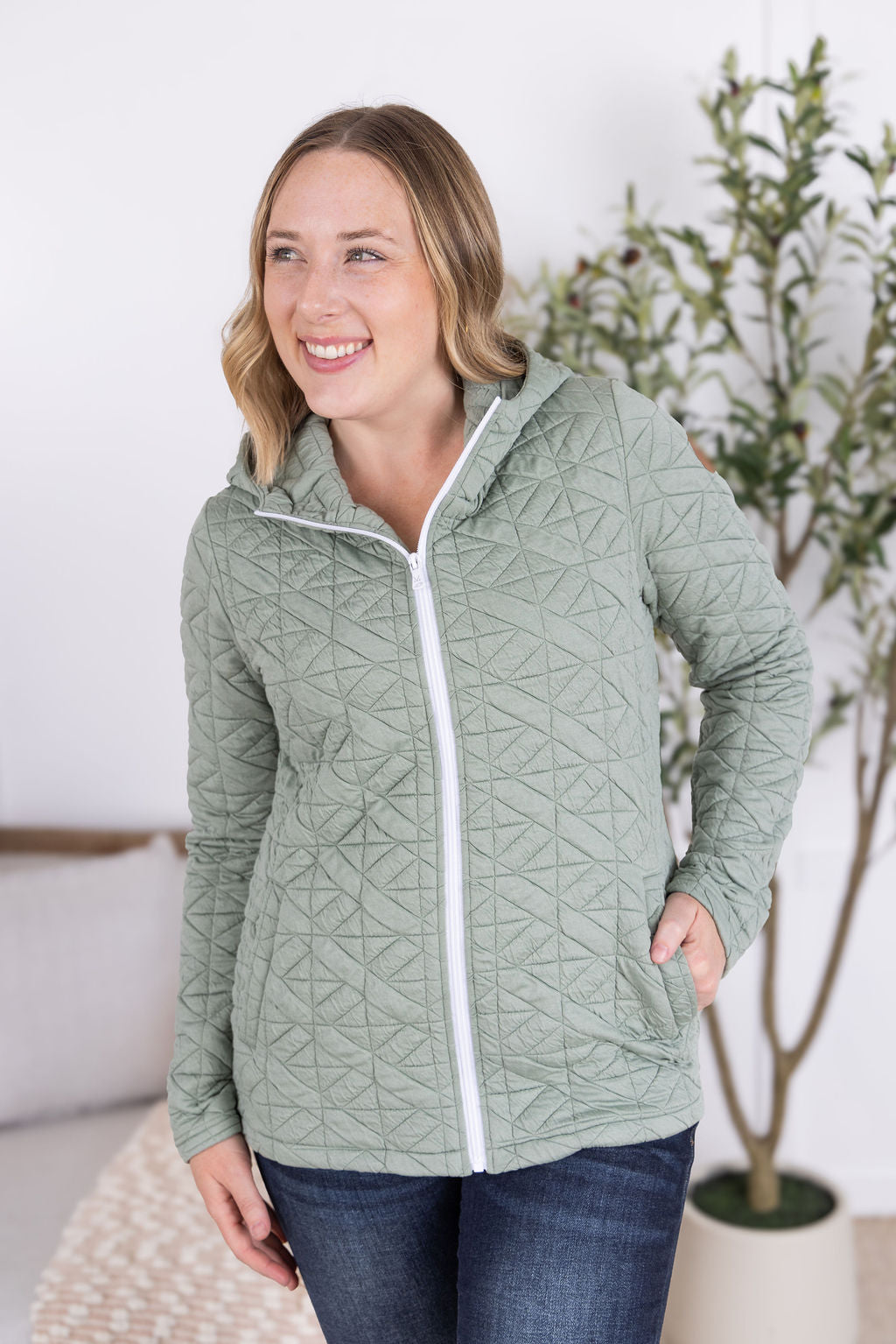 IN STOCK Geometric Fullzip Hoodie - Sage FINAL SALE