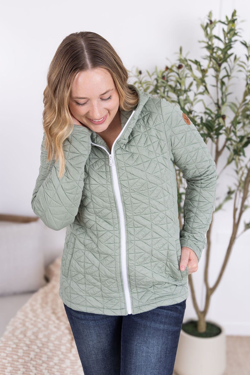 IN STOCK Geometric Fullzip Hoodie - Sage FINAL SALE
