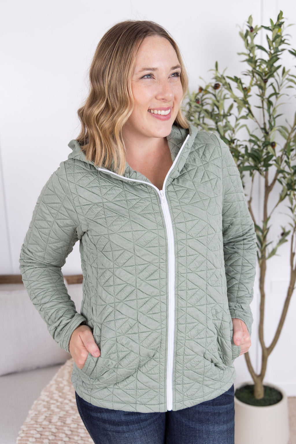 IN STOCK Geometric Fullzip Hoodie - Sage FINAL SALE