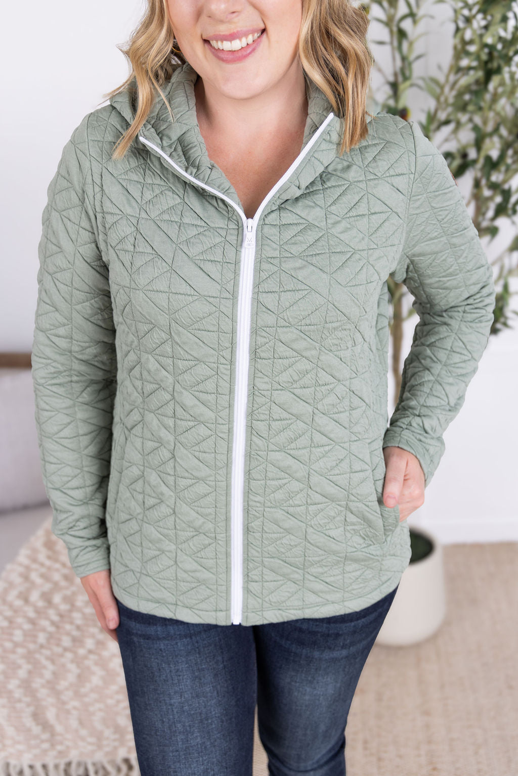 IN STOCK Geometric Fullzip Hoodie - Sage FINAL SALE