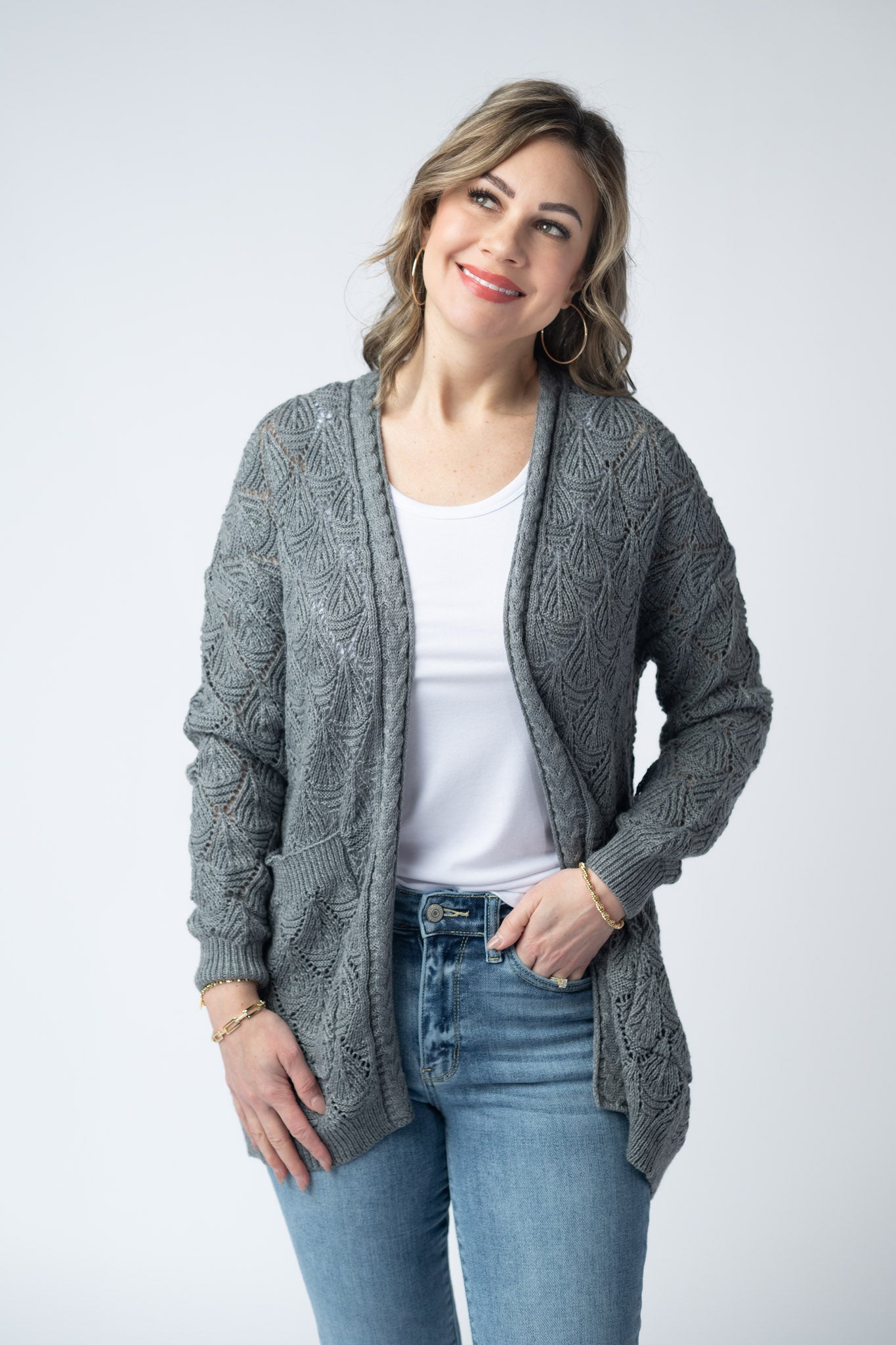IN STOCK Open Knit Cardigan - Grey FINAL SALE