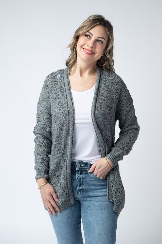 IN STOCK Open Knit Cardigan - Grey FINAL SALE