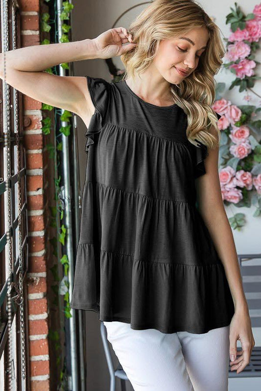 Black Tiered Ruffle Sleeve