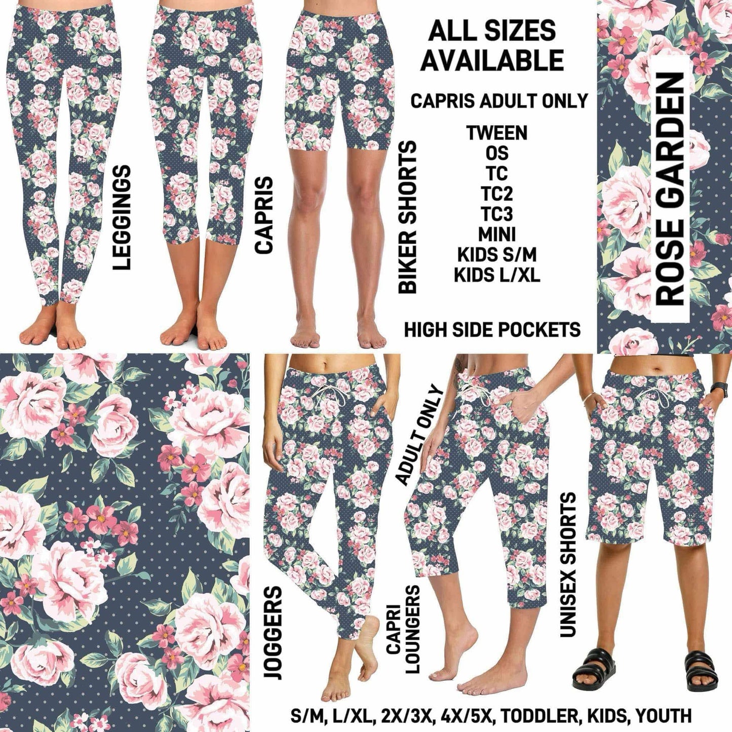 Rose Garden Carpi Length Leggings WITH Pockets PREORDER ( ETA late April )