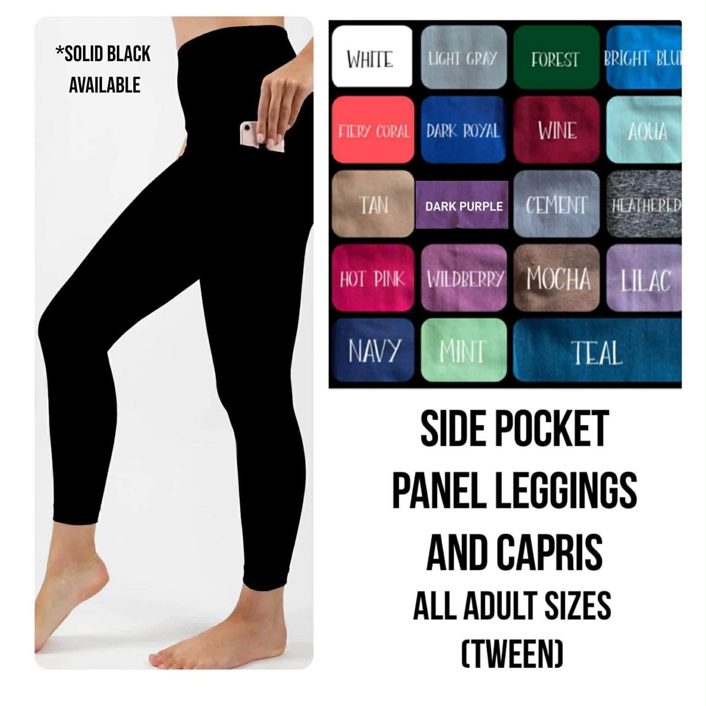 Solids/Mint Panel Pocket Capri Leggings-OS (PreOrder ETA mid August)
