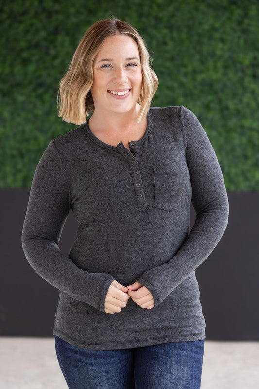 IN STOCK Georgia Long Sleeve Top - Charcoal FINAL SALE