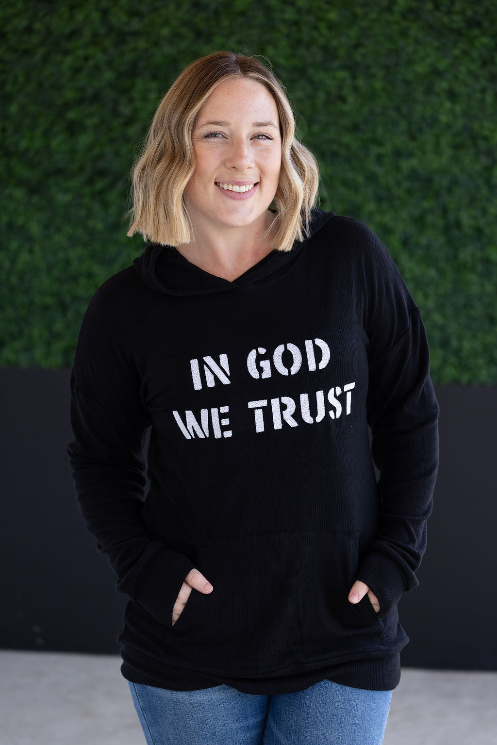 IN STOCK Corrine Embroidered Hoodie - In God We Trust