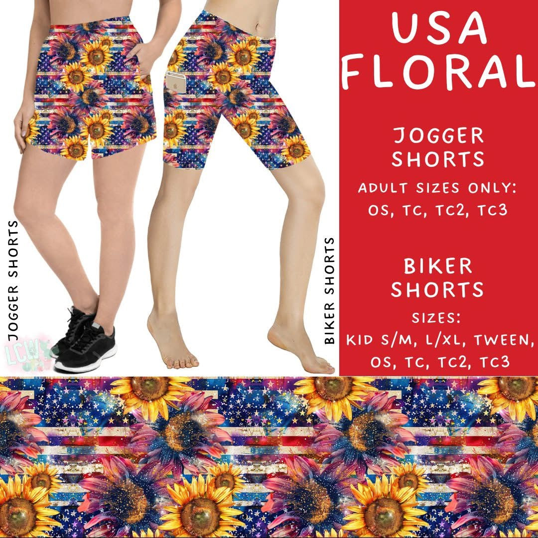 USA Floral Jogger Shorts OS (PreOrder ETA late May)