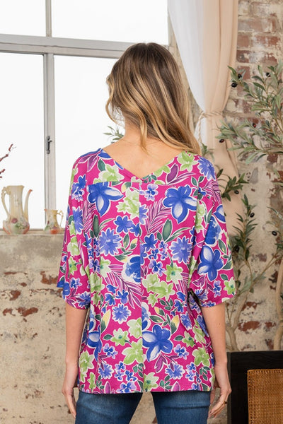 Sew In Love Full Size V-Neck Floral Half Sleeve Top