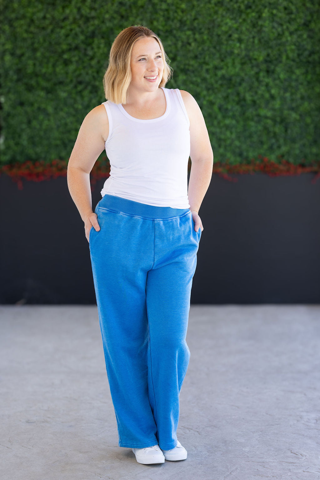 IN STOCK Wide Leg Vintage Wash Bottoms - Winter Blue FINAL SALE