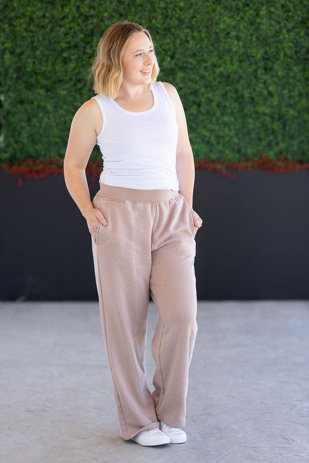 IN STOCK Wide Leg Vintage Wash Bottoms - Tan FINAL SALE