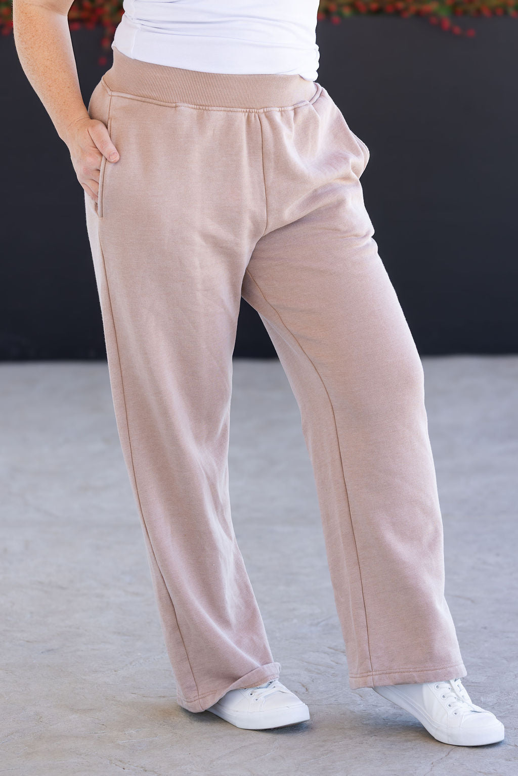 IN STOCK Wide Leg Vintage Wash Bottoms - Tan FINAL SALE