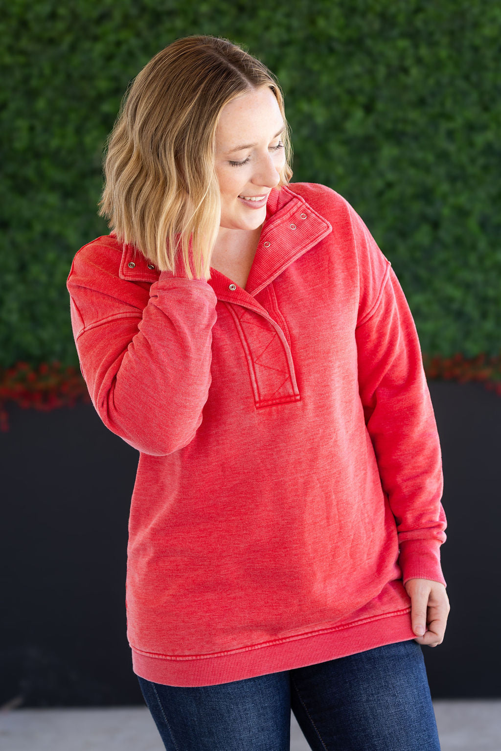 IN STOCK Jesse Vintage Wash Snap Pullover - Red FINAL SALE