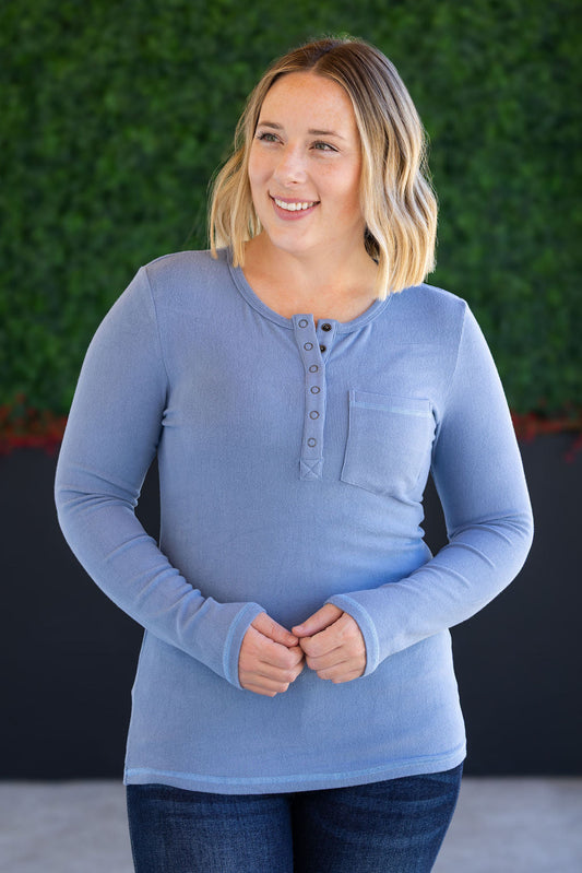 IN STOCK Georgia Long Sleeve Top - Dusty Blue FINAL SALE