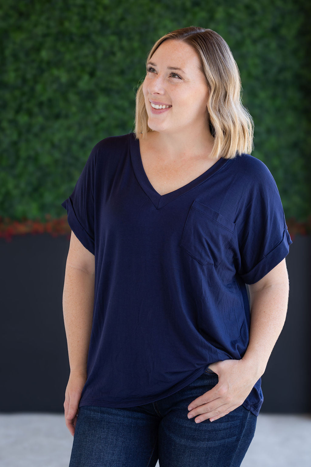 IN STOCK Sierra Pocket Top - Navy FINAL SALE