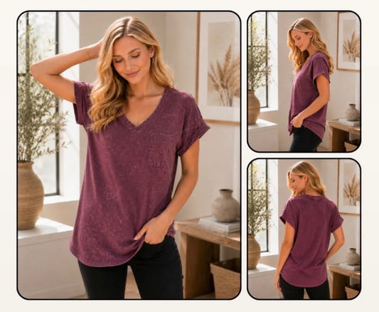Burgundy Vintage Wash Pocket Tee