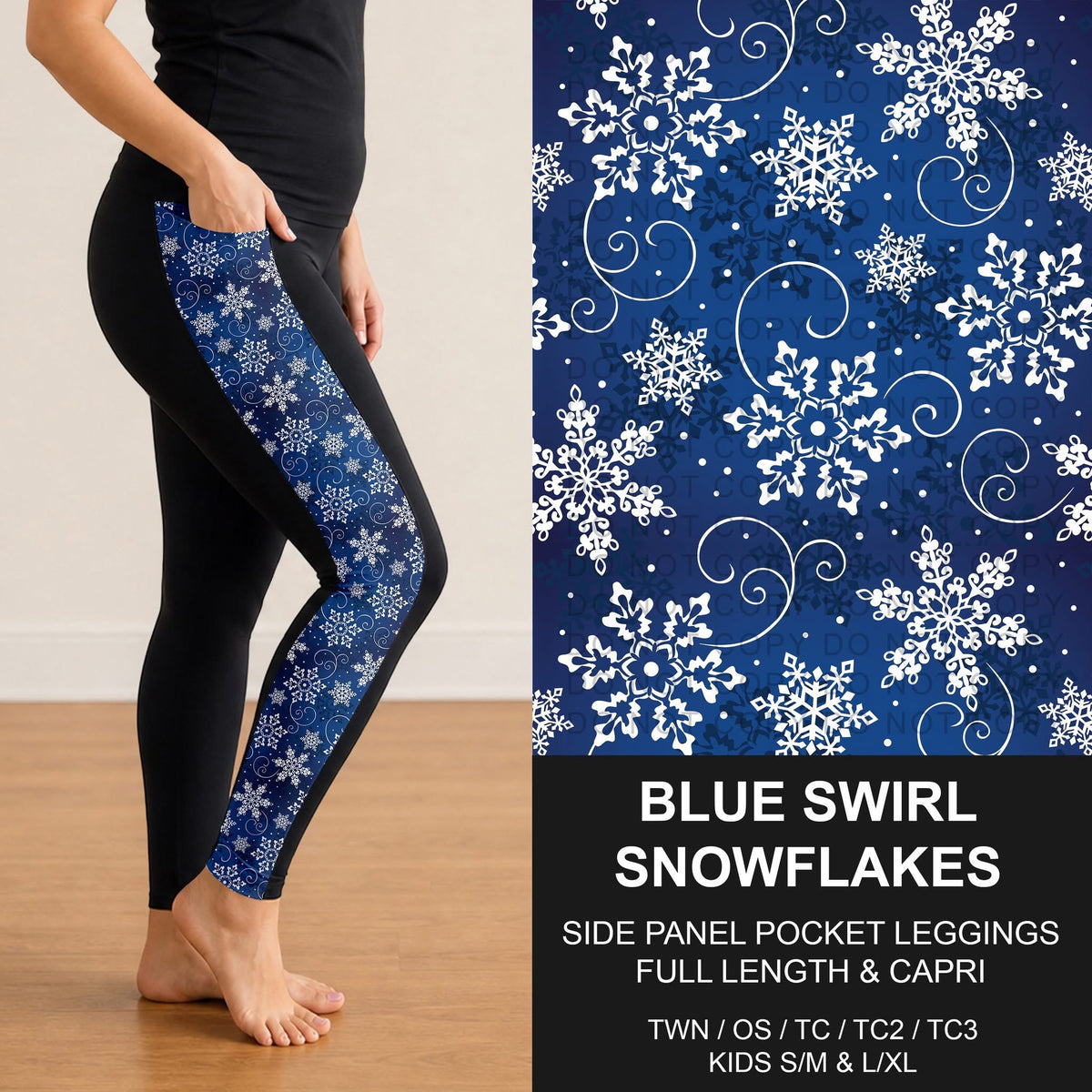 Blue Swirl Snowflake Panel Pocket Leggings (PreOrder early/mid December)
