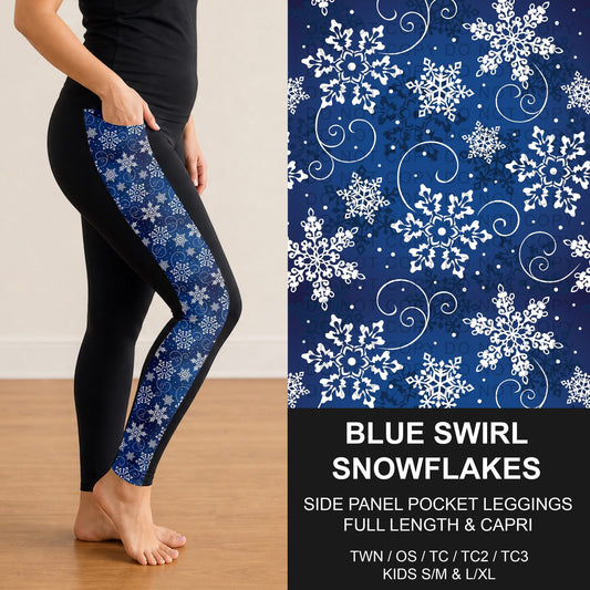 Blue Swirl Snowflake Panel Pocket Leggings (PreOrder early/mid December)