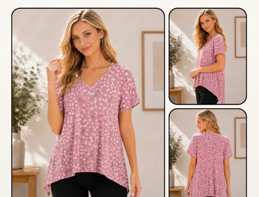 Mauve Printed Shark Bite Tunic