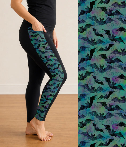 Spooky Bats Panel Pocket Leggings