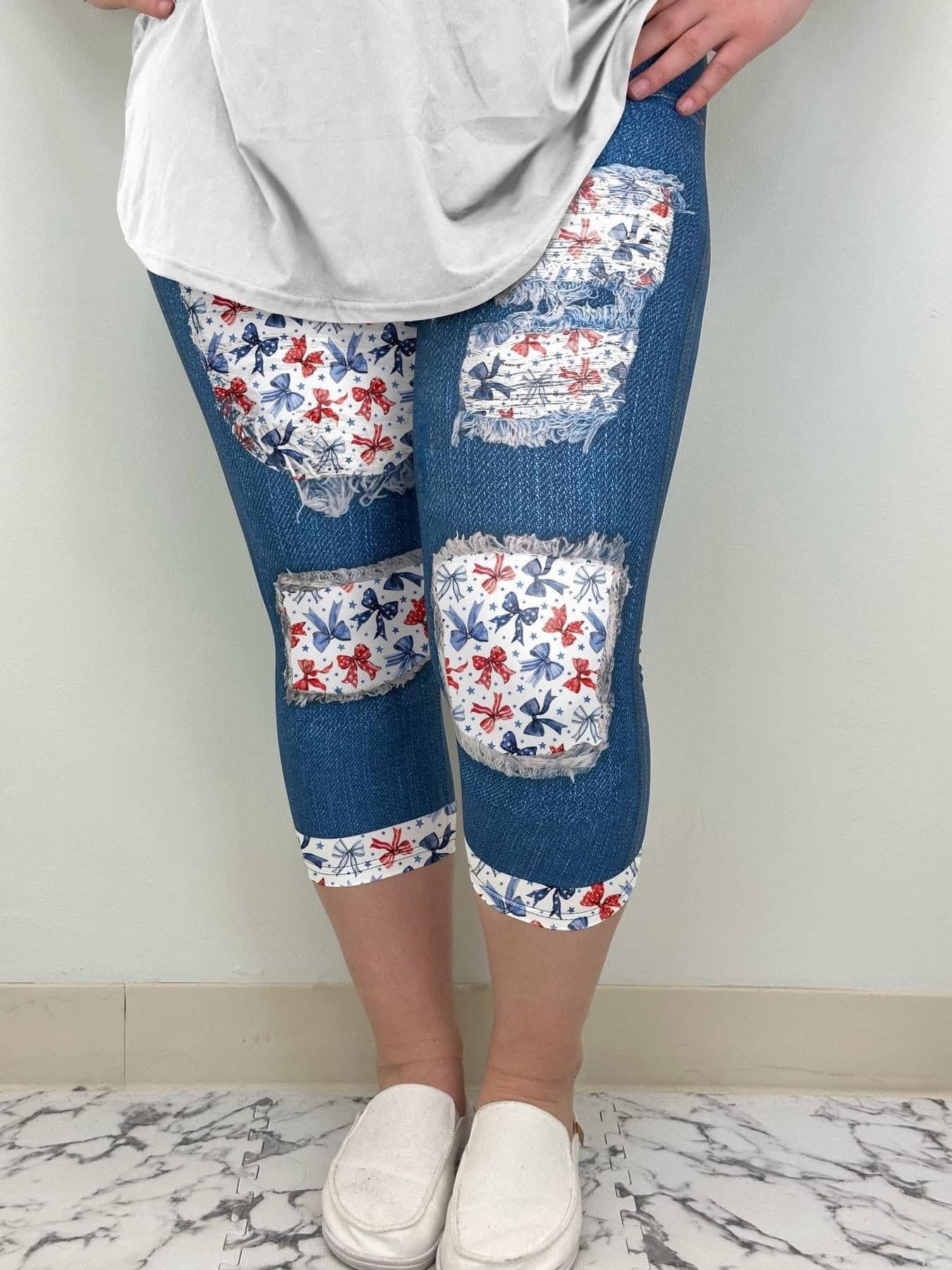 RWB Bows Peekaboo Capri Leggings With Back Pockets