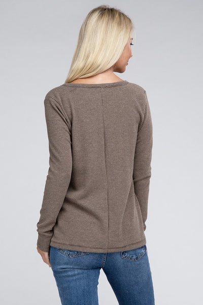 Melange Baby Waffle V-Neck Long Sleeve Top