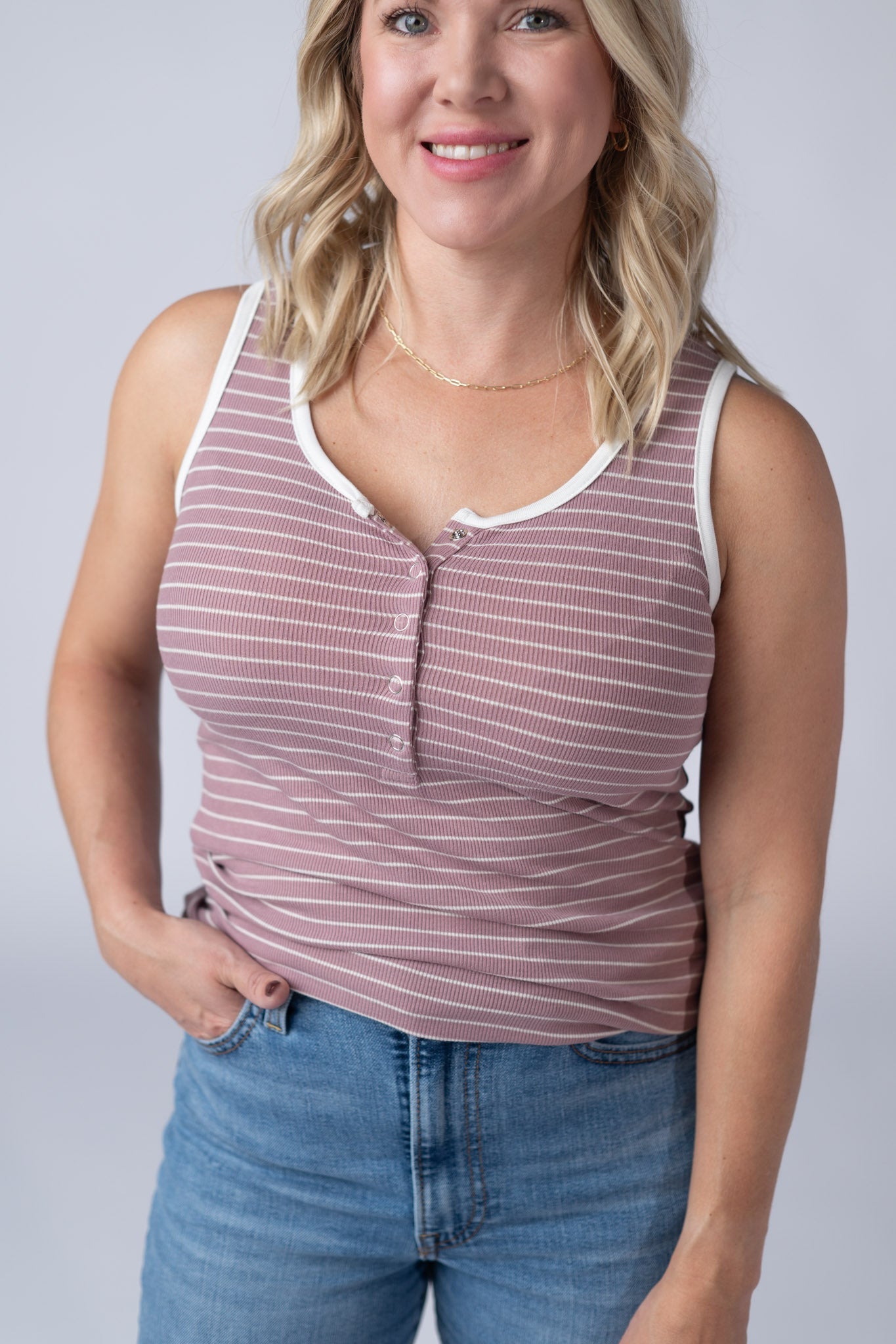 IN STOCK Shiloh Button Snap Tank - Dusty Rose