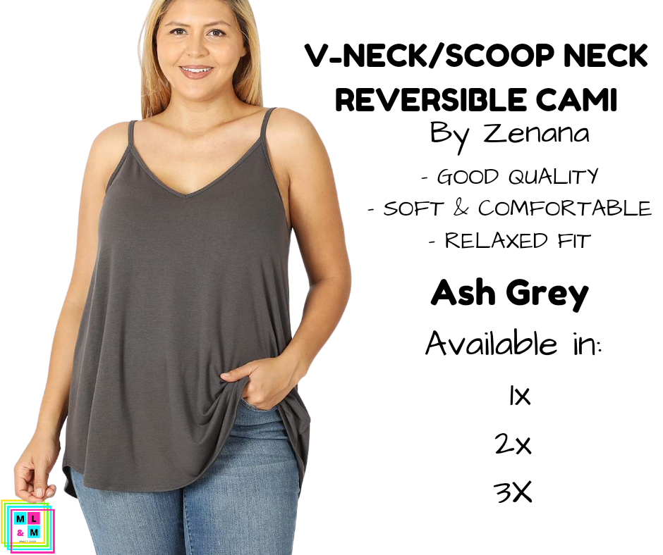 PLUS V-Neck/Scoop Neck Reversible Cami - Ash Grey