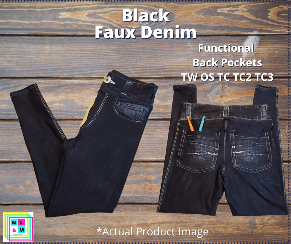 Black Faux Denim Pocket Leggings