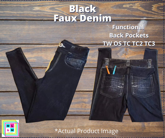 Black Faux Denim Pocket Leggings